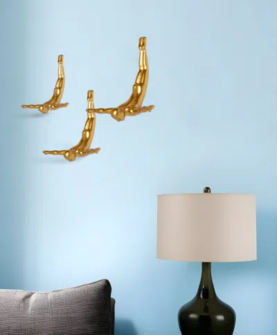 Homezia Set Of Three 7" Gold Divers Resin Wall Decor