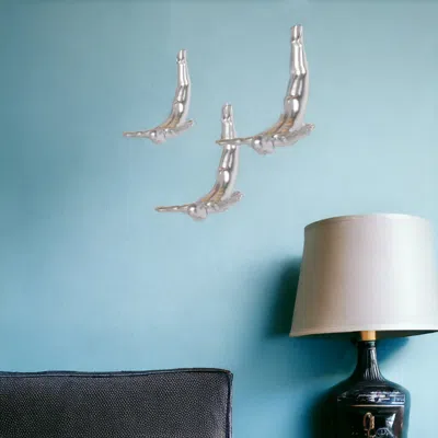 Homezia Set Of Three 7" Silver Divers Resin Wall Decor