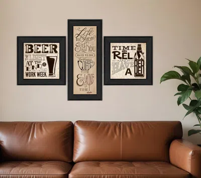 Homezia Set Of Three Beer Time Black Framed Print Wall Art