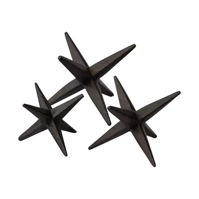 Homezia Set Of Three Black Cast Iron Star Tabletop Sculptures