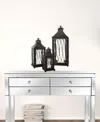 Homezia Set Of Three Black Flameless Floor Lantern Candle Holder