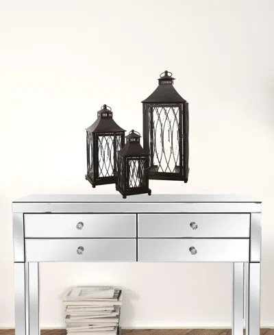 Homezia Set Of Three Black Flameless Floor Lantern Candle Holder