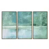 Homezia Set Of Three Blue Green Abstract Water With Gold Floater Frame Painting Wall Art