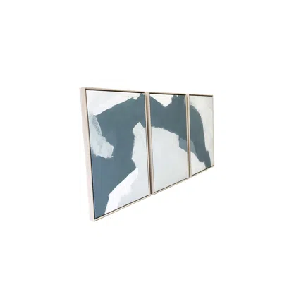 Homezia Set Of Three Blues And Grays Abstract Framed Canvas Wall Art Floater Frame Graphic Art Wall Art