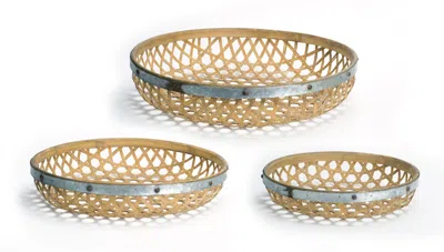 Homezia Set Of Three Brown Round Solid Wood Serving Tray