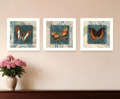Homezia Set Of Three Butterflies White Framed Print Wall Art In Multi