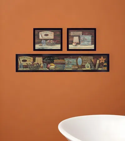 Homezia Set Of Three Country Bath 1 3 Black Framed Print Bathroom Wall Art In Multi