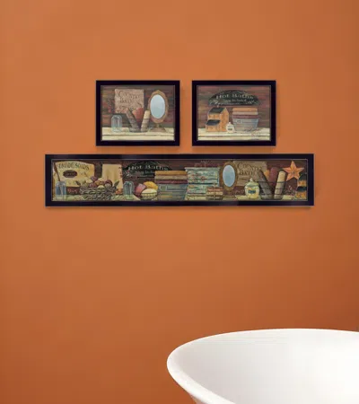 Homezia Set Of Three Country Bath 11 Black Framed Print Bathroom Wall Art In Brown