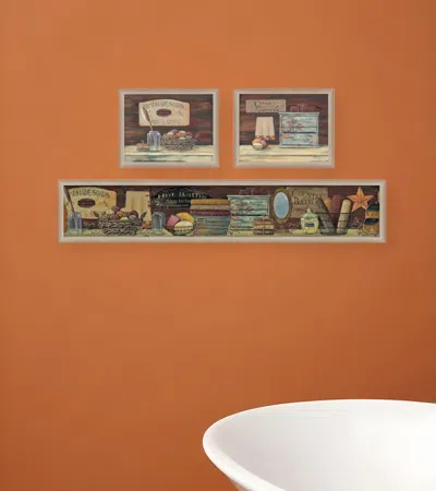 Homezia Set Of Three Country Bath I 2 Brown Framed Print Bathroom Wall Art In Multi