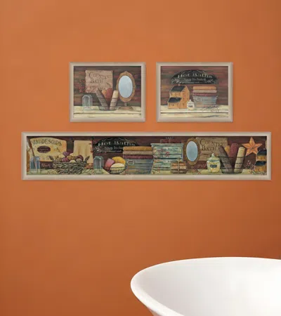 Homezia Set Of Three Country Bath Ii 4 Brown Framed Print Bathroom Wall Art In Multi
