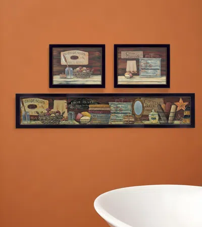 Homezia Set Of Three Country Bath Ii 9 Black Framed Print Bathroom Wall Art