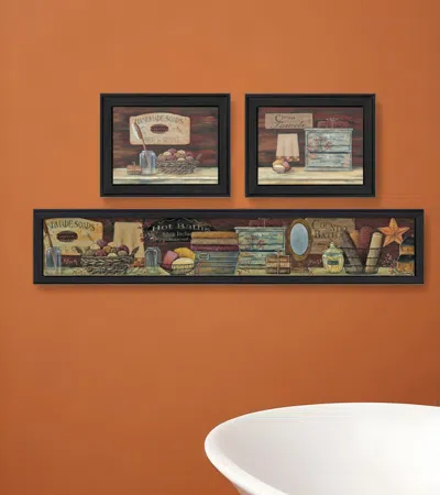 Homezia Set Of Three Country Bath Ii Collection 1 Black Framed Print Bathroom Wall Art