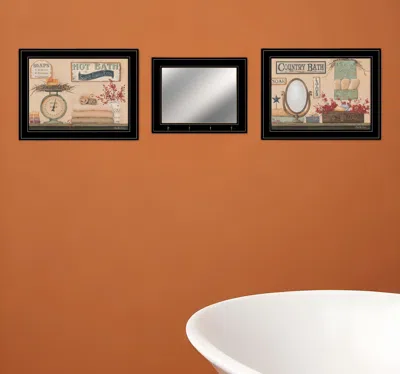Homezia Set Of Three Country Bath Iii 1 Black Framed Print Bathroom Wall Art
