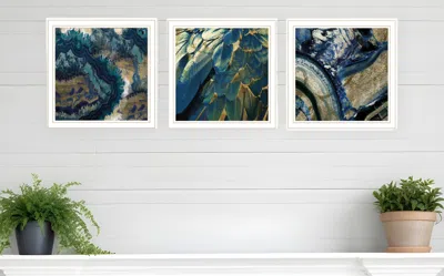 Homezia Set Of Three Deep Blue 2 White Framed Print Wall Art