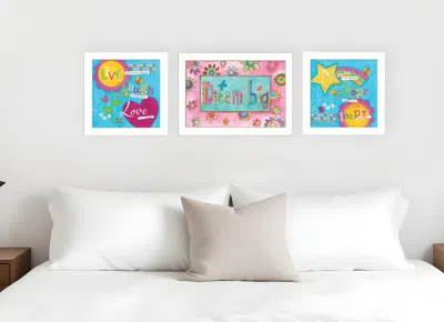 Homezia Set Of Three Dream White Framed Print Wall Art In Blue