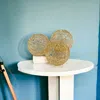 Homezia Set Of Three Gold Metal 3" Decorative Orbs
