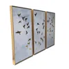 Homezia Set Of Three Golden Birds Framed Canvas Wall Art