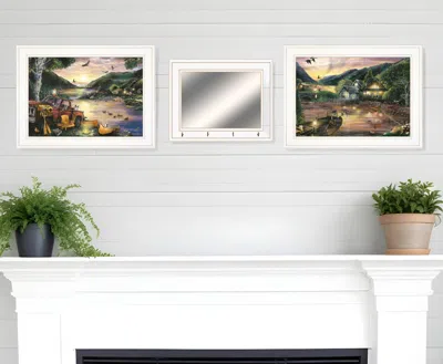 Homezia Set Of Three Lakefront Camping 1 White Framed Print Wall Art