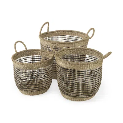 Homezia Set Of Three Light Brown Storage Baskets