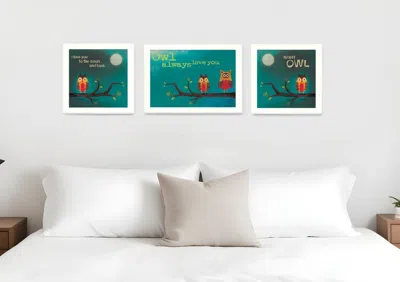 Homezia Set Of Three Owls Ii White Framed Print Wall Art