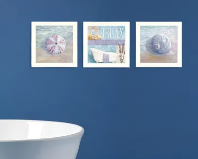 Homezia Set Of Three Shells I White Framed Print Bathroom Wall Art