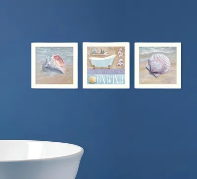 Homezia Set Of Three Shells Ii White Framed Print Bathroom Wall Art