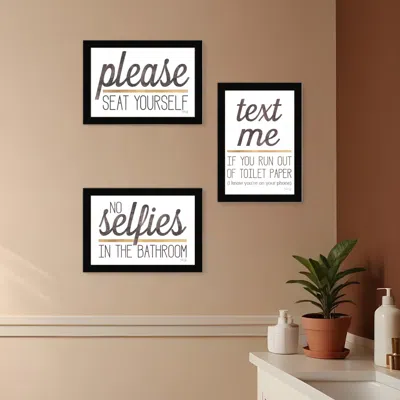 Homezia Set Of Three Toilet Humor 3 Black Framed Print Wall Art In Multi