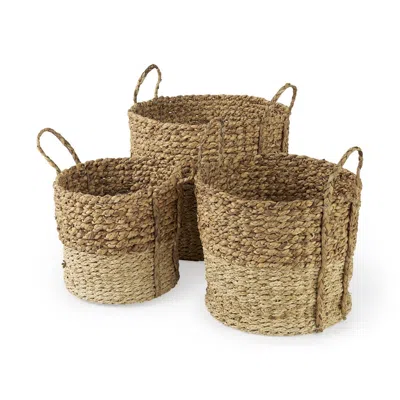Homezia Set Of Three Two Tone Wicker Storage Baskets