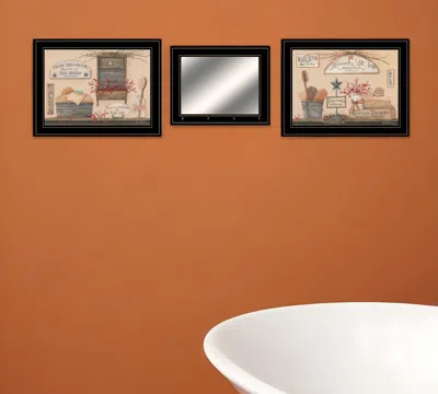 Homezia Set Of Three Wash Room 5 Black Framed Print Bathroom Wall Art