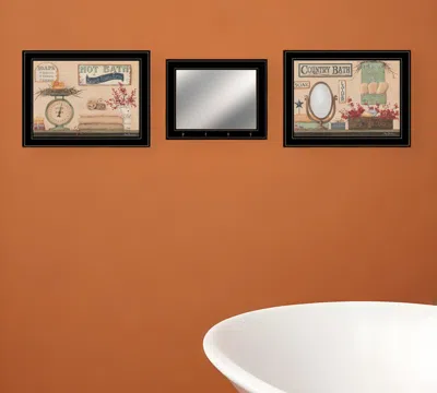 Homezia Set Of Three Wash Room Black Rim Frame Bathroom Wall Art With Hooks In Multi
