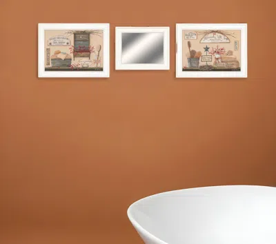 Homezia Set Of Three Wash Room White Frame Bathroom Wall Art And Mirror