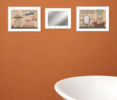 Homezia Set Of Three Wash Room White Rim Frame Bathroom Wall Art With Hooks