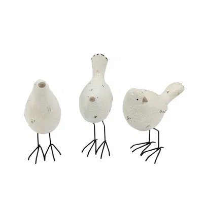 Homezia Set Of Three White And Black Polyresin And Metal Bird Sculptures In Neutral
