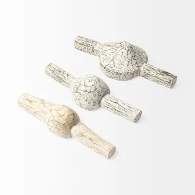 Homezia Set Of Three White Wooden Measuring Cup Decor In Neutral