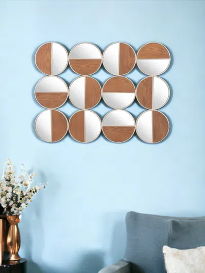 Homezia Set Of Twelve Gold And Walnut Round Steel Framed Accent Mirror
