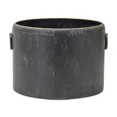 Homezia Set Of Two 10" Black Metal Round Pot Planter