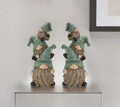 Homezia Set Of Two 11" Blue And Green Polyresin Other Fantasy Sci-fi Sitting Gnome Tabletop Sculpture