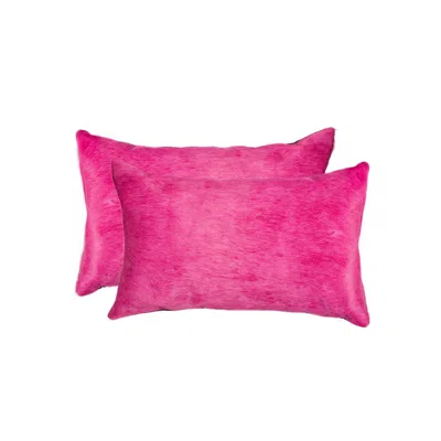 Homezia Set Of Two 12" X 20" Fuschia Cowhide Throw Pillow