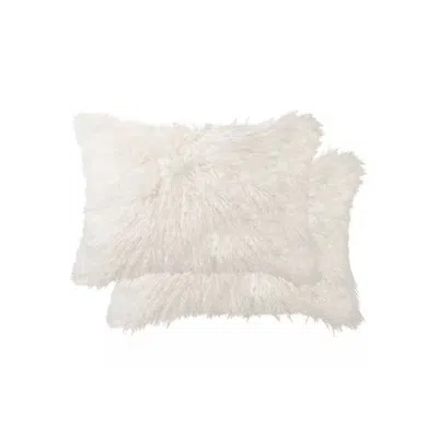 Homezia Set Of Two 12" X 20" Off White Faux Fur Throw Pillow