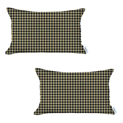 Homezia Set Of Two 12" X 20" Yellow And Black Houndstooth Polyester Zippered Pillow Cover