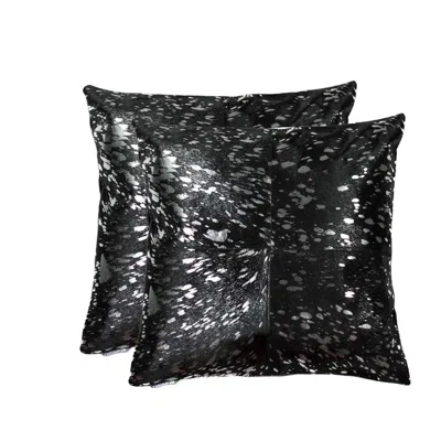 Homezia Set Of Two 18" Black And Silver Cowhide Throw Pillow