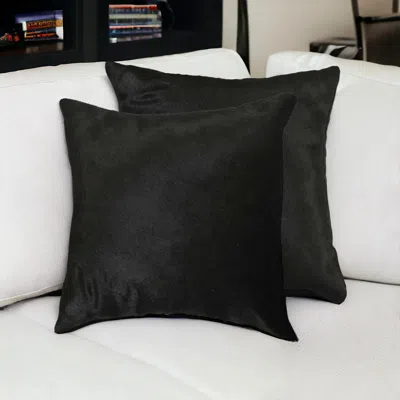 Homezia Set Of Two 18" Black Cowhide Throw Pillow
