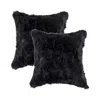 Homezia Set Of Two 18" Black Rabbit Natural Fur Throw Pillow