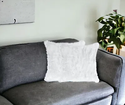 Homezia Set Of Two 18" White Rabbit Zippered Natural Fur Throw Pillows