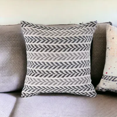 Homezia Set Of Two 18" X 18" Black Beach Chevron Cotton Zippered Pillow