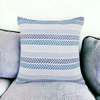 Homezia Set Of Two 18" X 18" Blue Beach Chevron Cotton Zippered Pillow