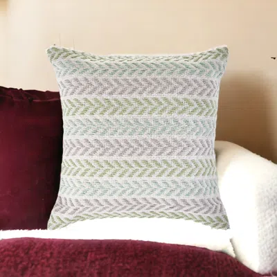 Homezia Set Of Two 18" X 18" Green Beach Chevron Cotton Zippered Pillow