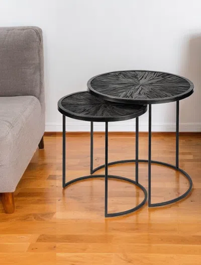 Homezia Set Of Two 20" Black Round End Table