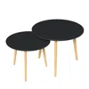 Homezia Set Of Two 20" Wood Brown And Black Round Nested Tables