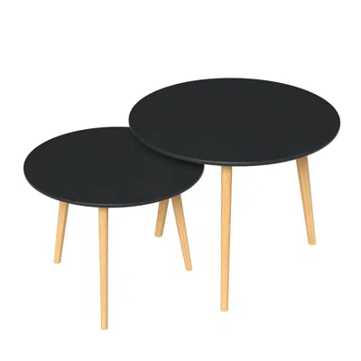 Homezia Set Of Two 20" Wood Brown And Black Round Nested Tables